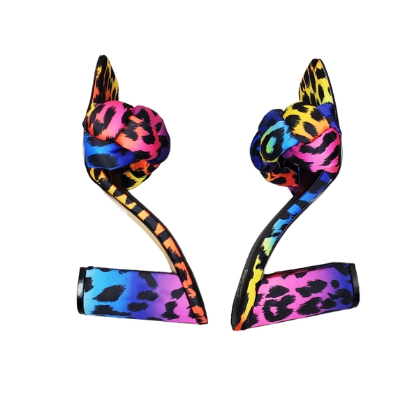 NY&C Womens Colorful Animal Print Satin Square Toe Block Heel Shoes Size 6.5 - Picture 3 of 10